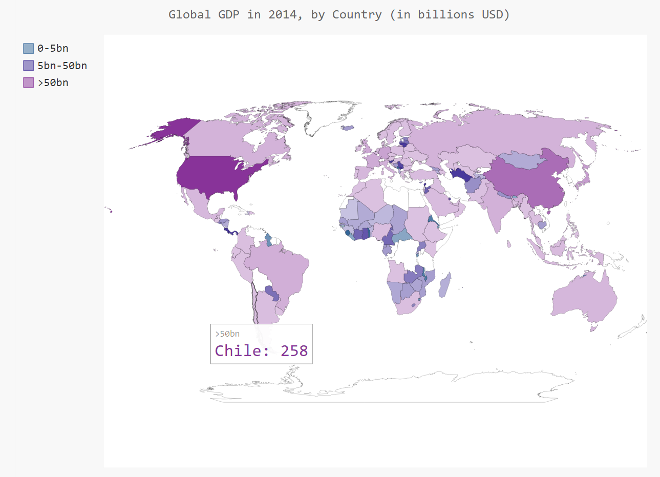 World map of GDP data, by country