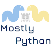 Mostly Python logo, two snakes facing each other over a microchip.