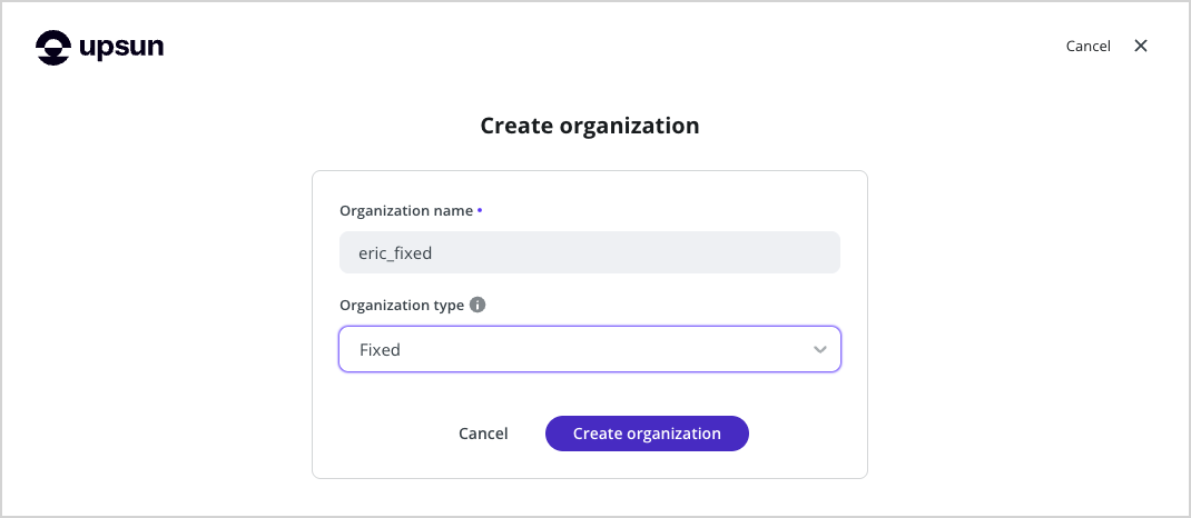 The create organization form on Upsun