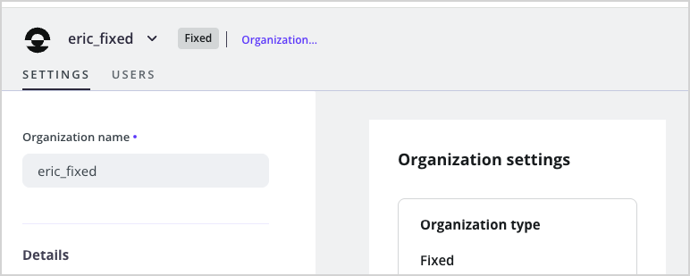 Organization page showing "Fixed"
